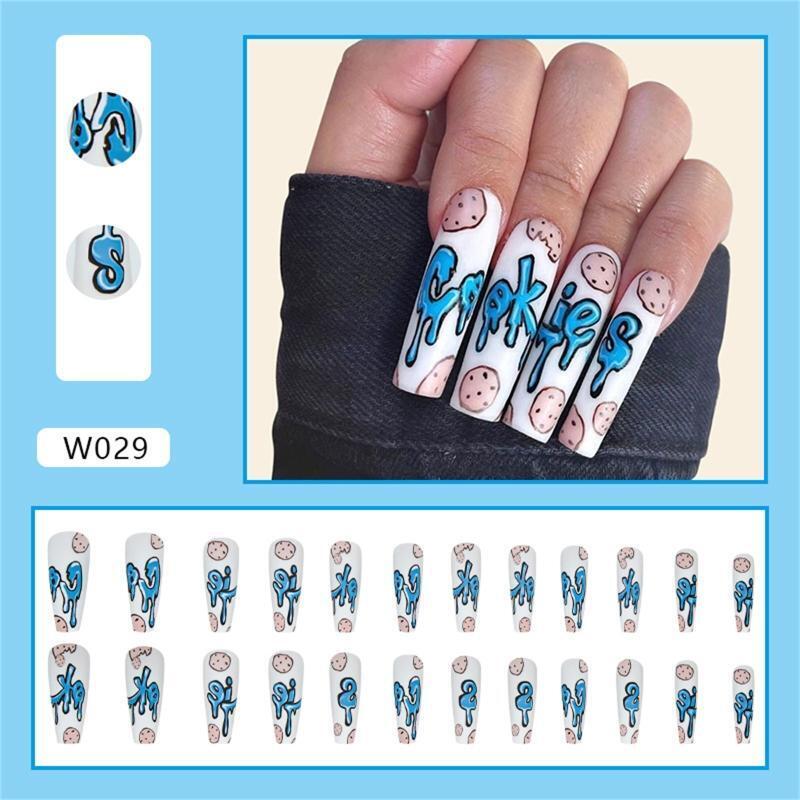 Graffiti Press on Nails Wearable Nail Tips Ballerina Medium Length Cookies