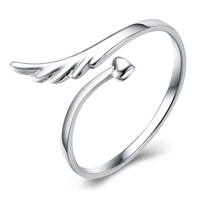 Adjustable Open Index Finger Ring Alloy Rings Heart-shaped Angel Wings Xmas Gift