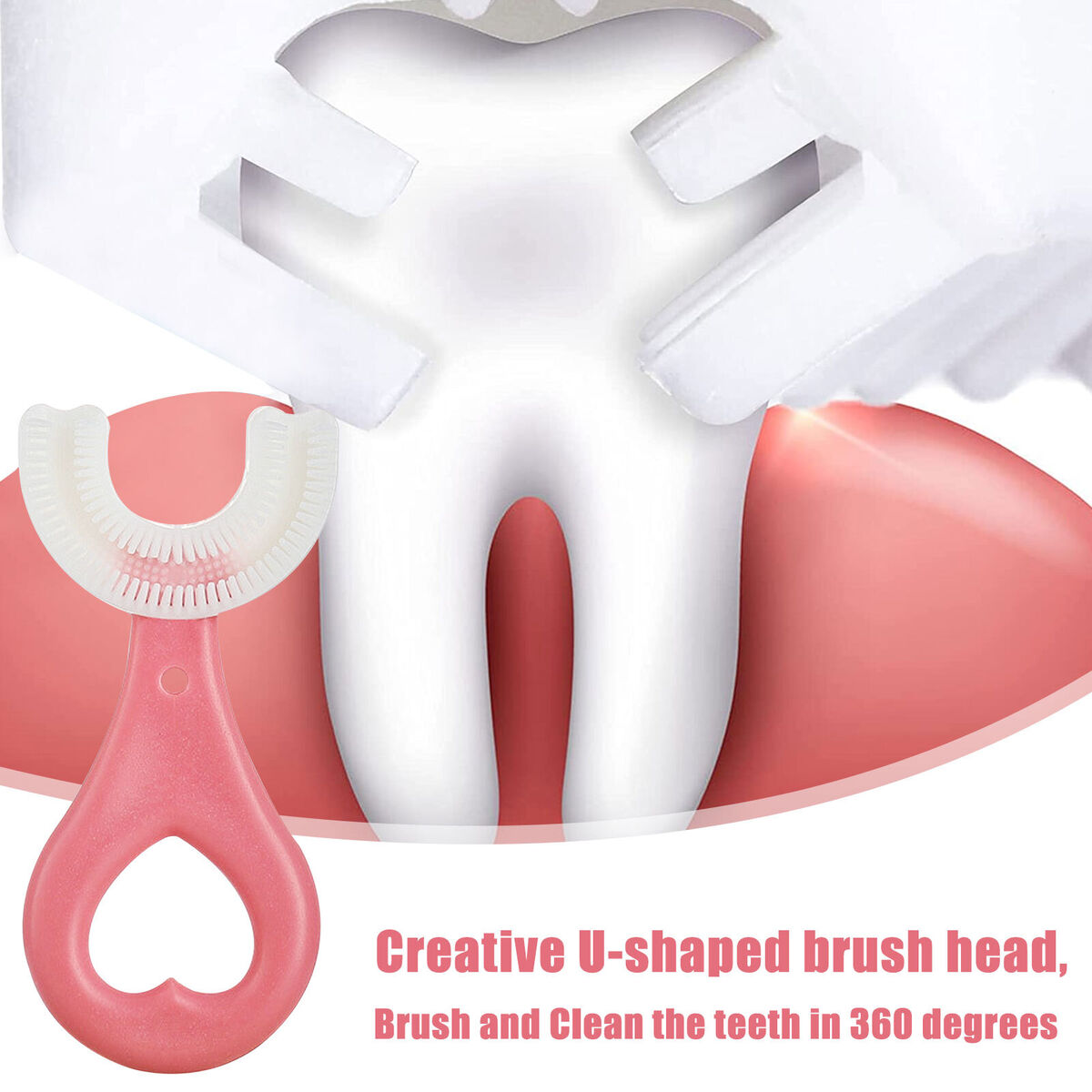 Kids U-Shaped Toothbrush Manual Training Silicone Tooth Brush (Pink Heart)