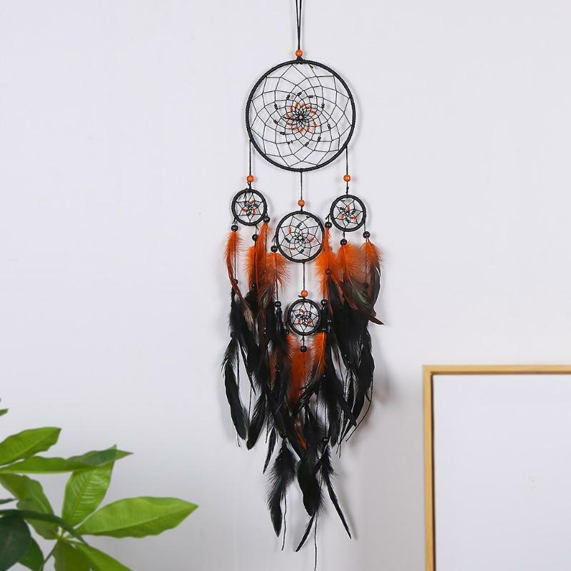 5 Circles Large Dream Catchers with Beads Feather Dreamcatcher Boho Wall Hanging