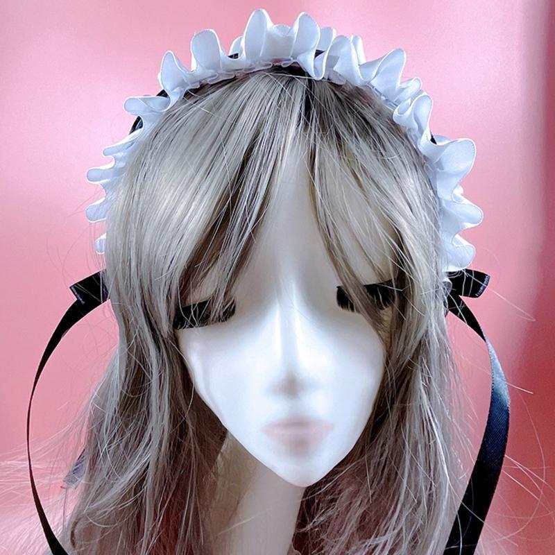 Lolita Pleated Laces Hair Hoop Women Elegant Bowknot Shape Headband for Cos Maid
