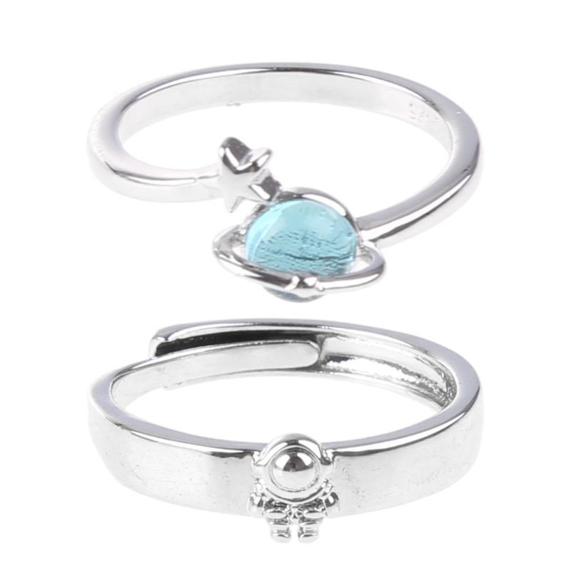 2Pieces Fashion Couple Rings Romantic Spaceship Ring for Valentines Day Jewelry