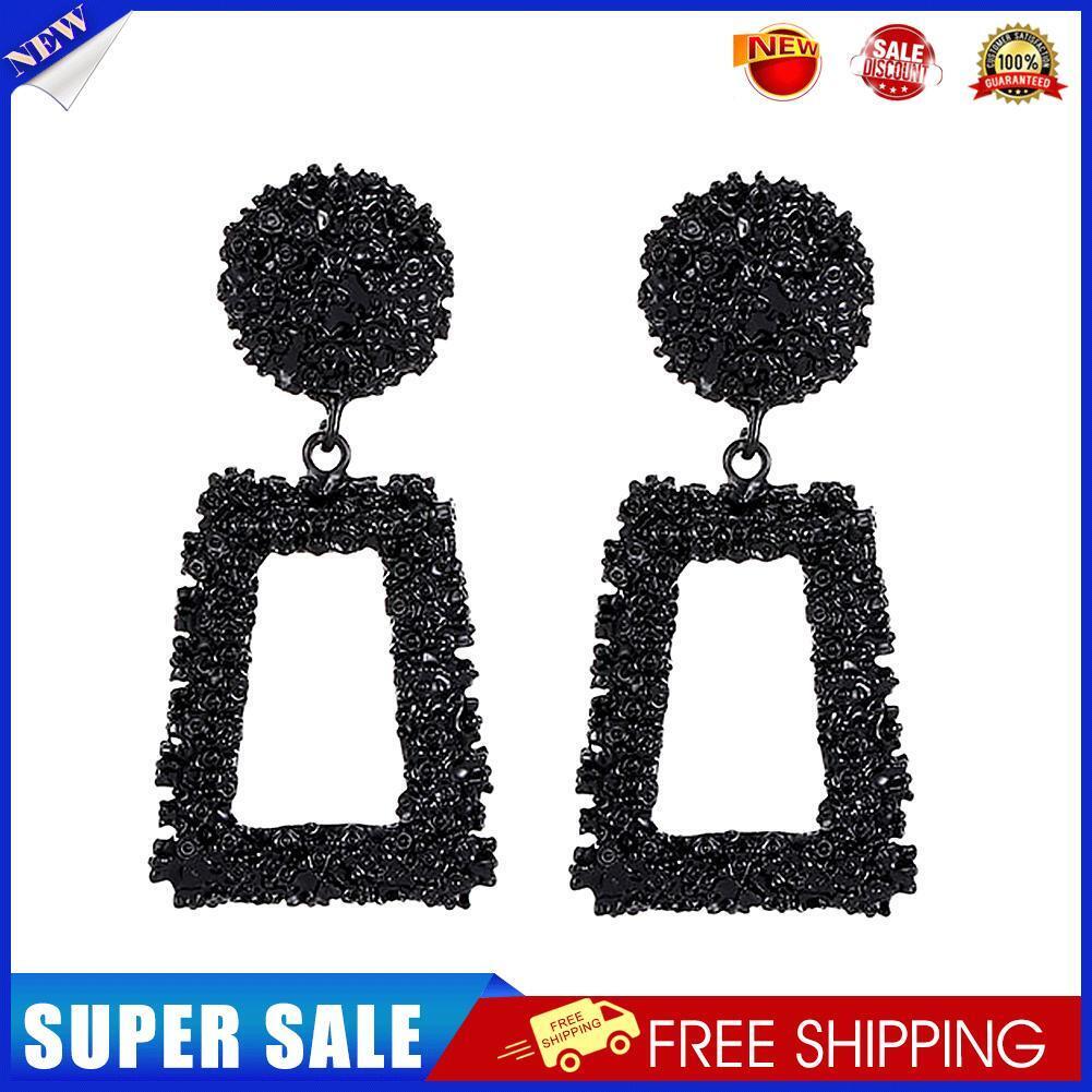 Fashion Women Scrub Trapezoid Ear Stud Geometric Earrings Jewelry (Black)