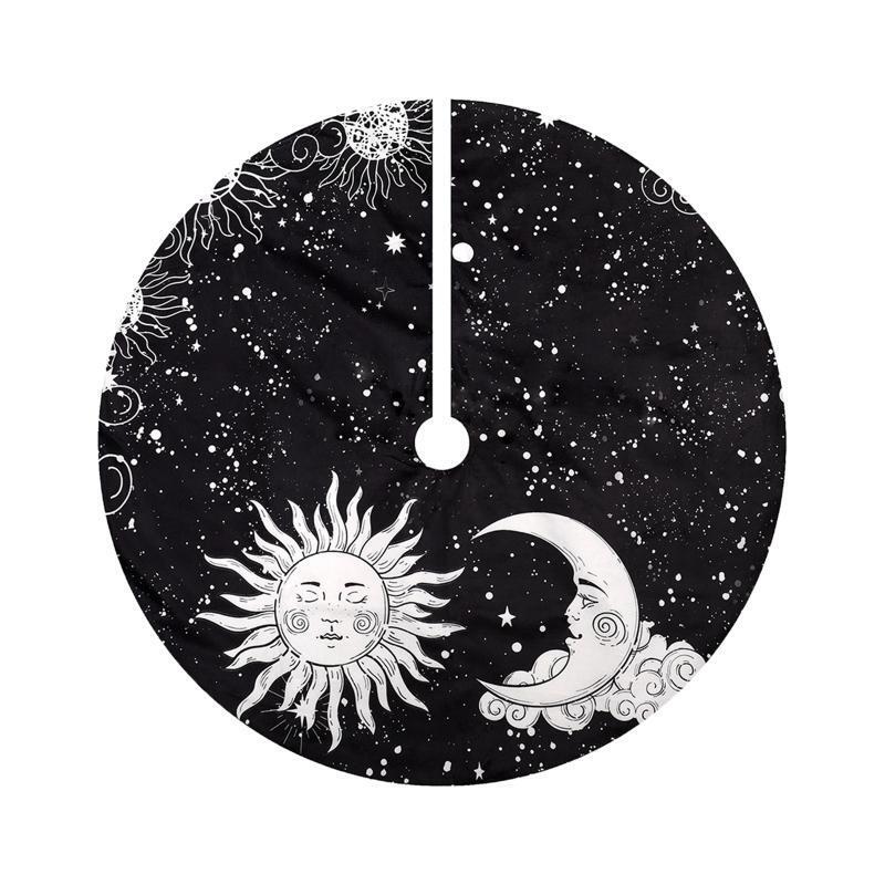 Sun Moon Christmas Tree Skirt Black White Floor Mat Carpet Ornament