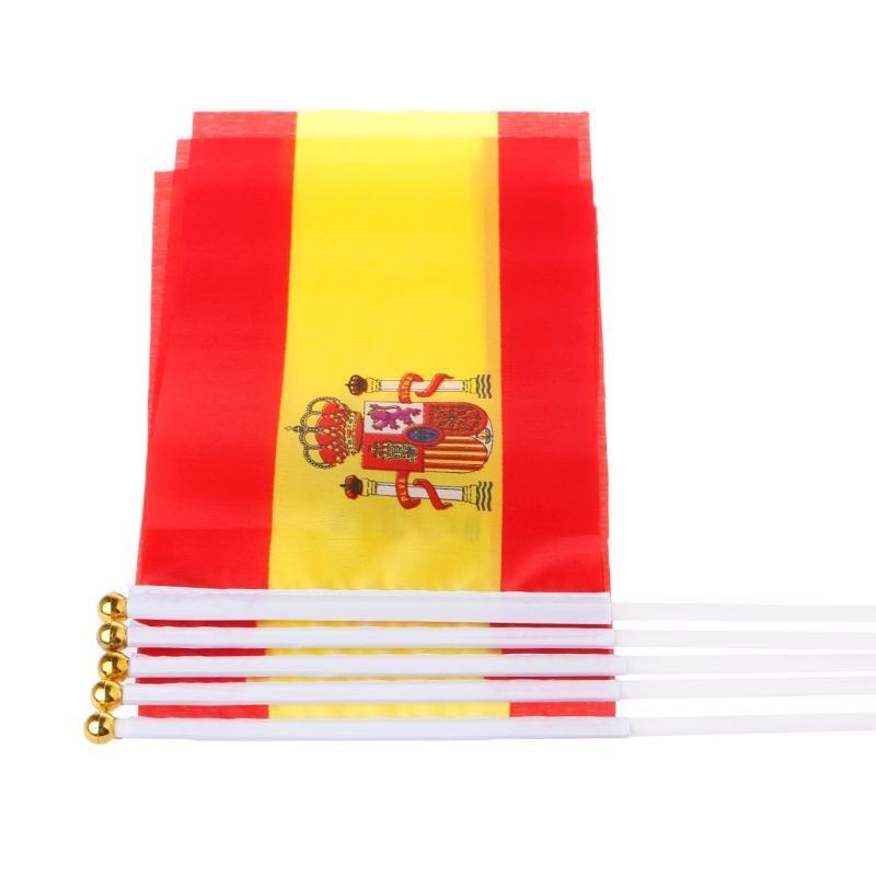5Pcs Spanish Hand Waving Flags Spain Crest Banners Sports Opening Outdoor Decor