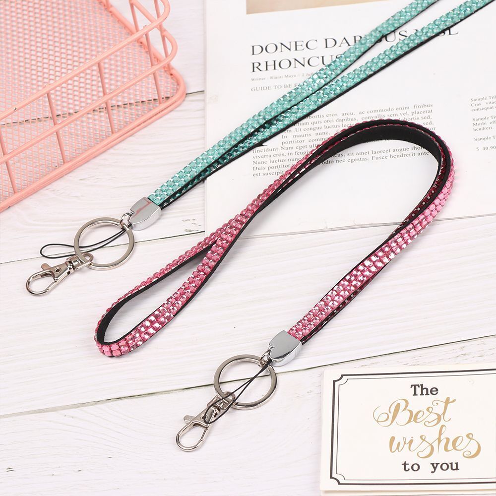 Rhinestone Card Holder Retractable Hanging Rope Lanyard Neck Strap Necklace