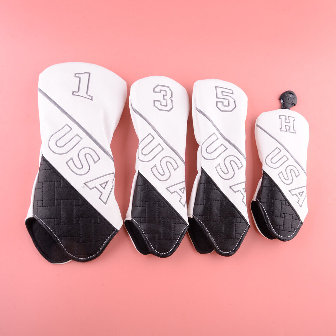 4Pcs White/Black Golf Club Head Cover 135H Driver Fairway Wood Hybrid Cover Gift