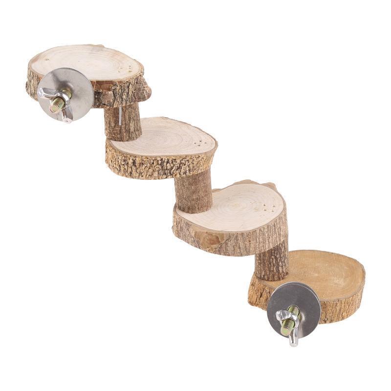 Bird Wooden Perch Platform Natural Wood Training Stand 4 Steps Climbing Ladder
