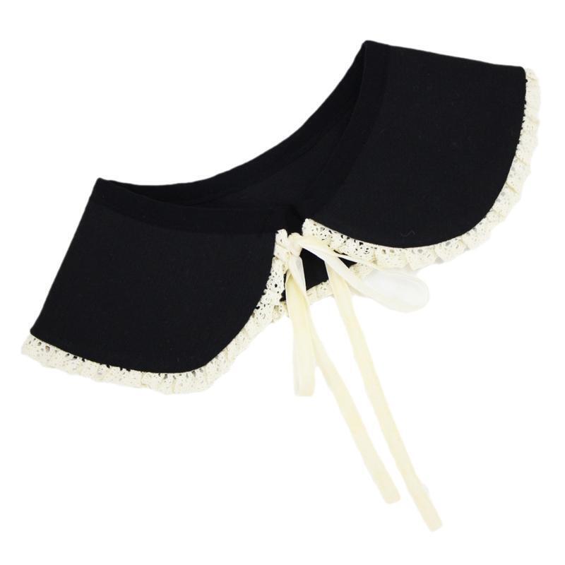 Women Faux Wool False Collar Shawl Sweet Ruffled Lace Trim Bow Scarf Neck Warmer