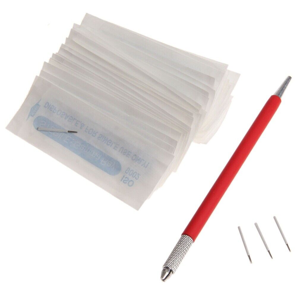 5.24" Red Fog Microblading Tattoo Pen & 50Pcs 5Pin Round Fog Eyebrow Needle