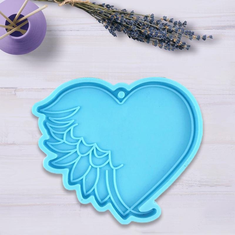 Shiny Love Heart Feather Keychain Mold Handmade Glossy Love Heart Key Chain Mold