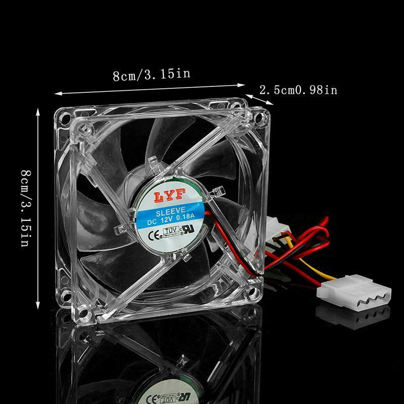 Clear 4-LED Blue Neon Light 80mm 12V 0.18A PC Computer Case Cooling Fan 8025