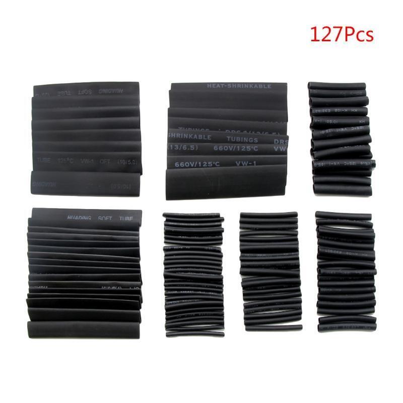 127xBlack Heat Shrink Tube Wire Wrap Cable Sleeve Assortment Kit Insulation Tube
