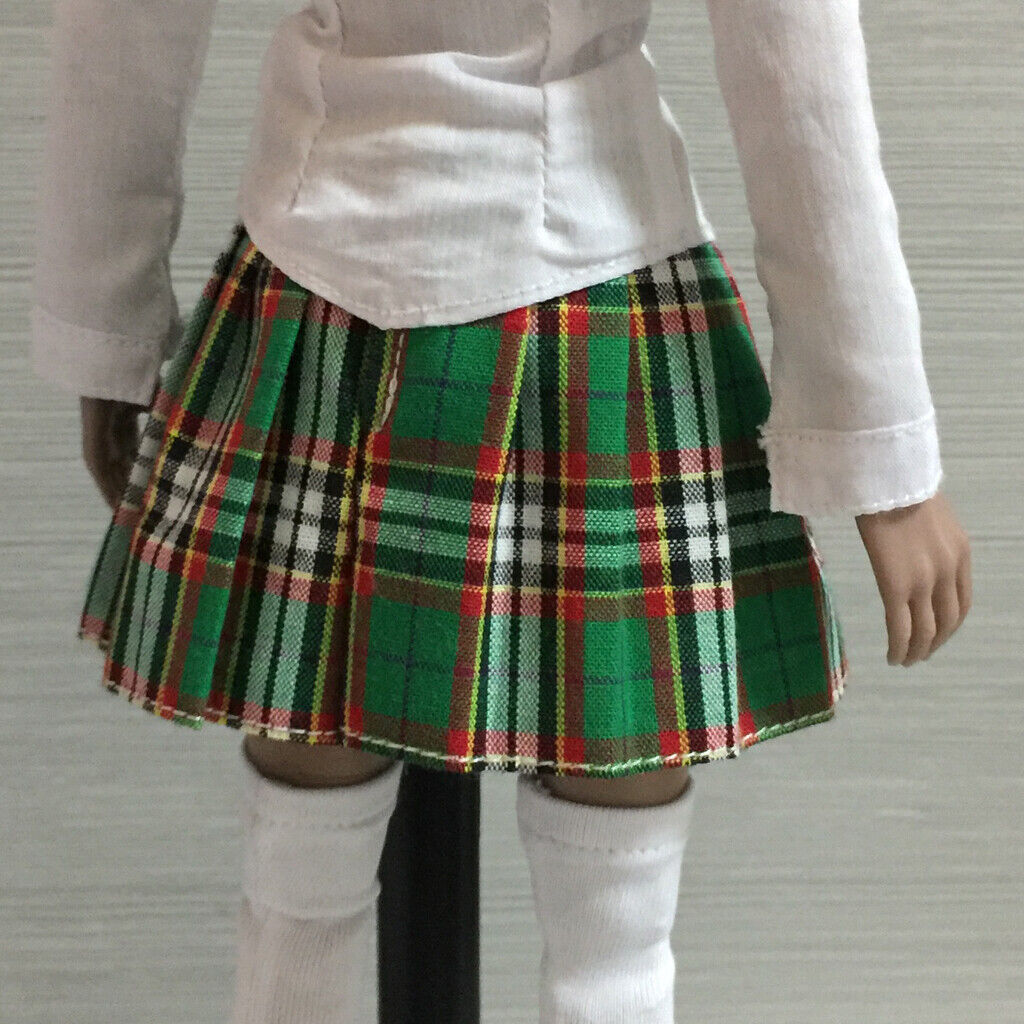 1/6 Scale Mini Plaid Skirt Dress for 12" Action Female Body Green Plaid