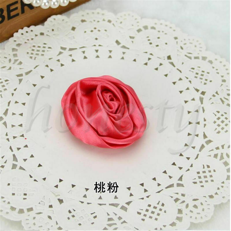 12pcs DIY Satin Ribbon Rose Flower Wedding Bouquet Appliques 9 Color