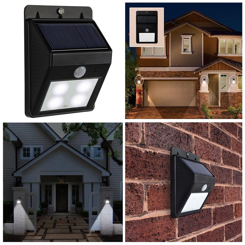 4xLED Solar Powered Motion Sensor Light Security PIR Garden Wall Light Lamp