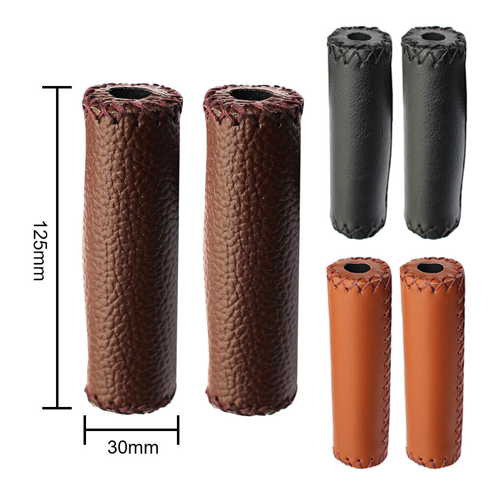 1 Pair Cycling Handlebar Covers PU Leather MTB Bike Handle Grips (Coffee)
