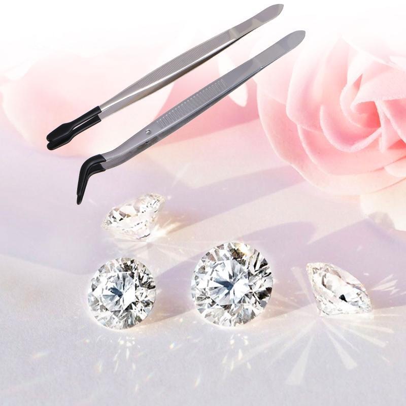 Stainless Steel Tweezers with Rubber Tipped Set of 2 Straight Flat Bent Tip Twee