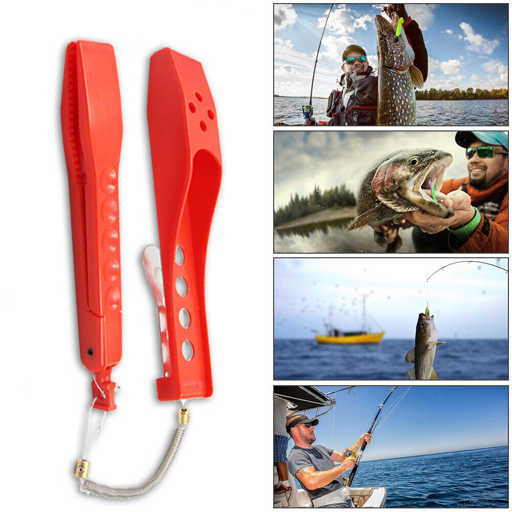 Fishing Tongs Gripper Portable Fishing Clip Grabber with Lanyard (Red)