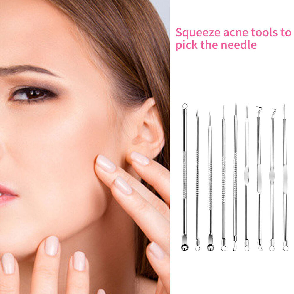 9pcs Stainless Steel Blackhead Comedones Acne Blemish Extractor Remover