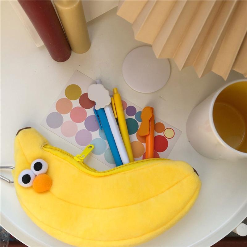 Cartoon Banana Pen Pouch Plush Pen Bag Large Capactity Pencil Case Makeup Pouch