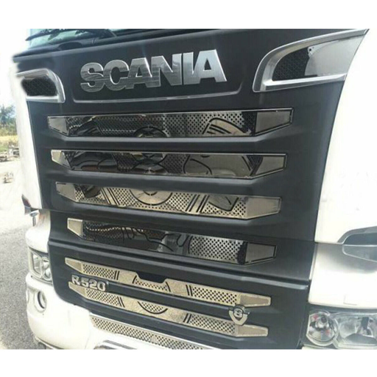 For 1/14 RC Tamiya Scania R730 Metal Bumper Intake Hood Front Grill Modification