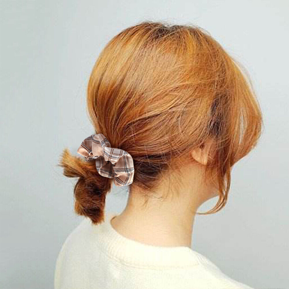 Hair Scrunchies Plaid Women Elastic Ponytail Holder Hair Ties Rope (Khaki)