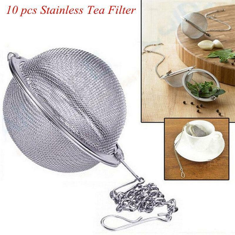 10 Pieces Stainless Steel  Tea Ball Tea Strainer Filter with Chain 4.5cm