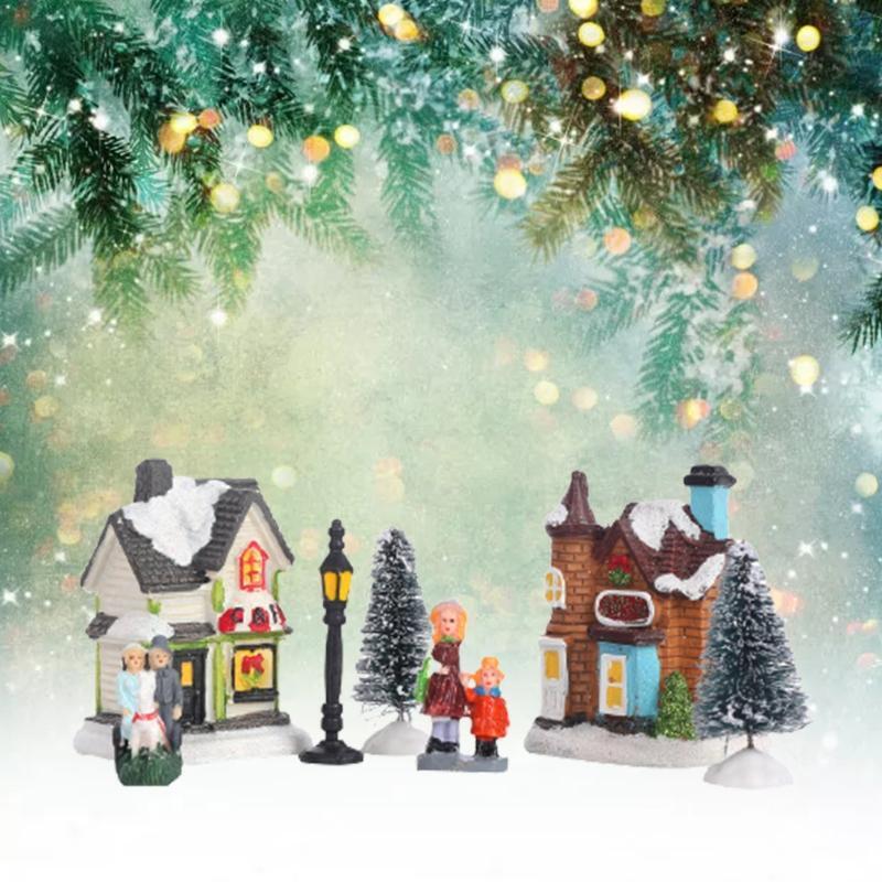 Mini Christmas Ornaments 10 Pcs Village Adornment for Christmas Crafts Set