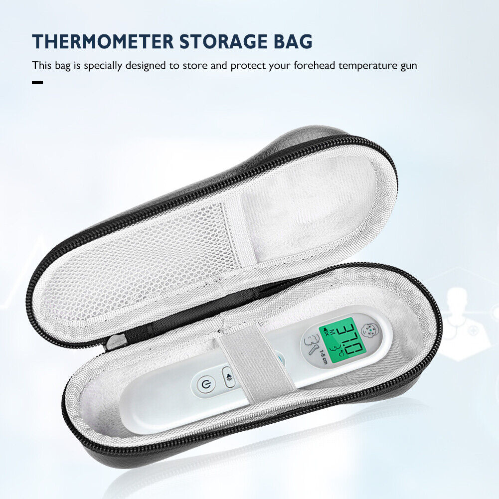 Forehead Thermometer Storage Bag Portable PU Leather Shockproof Zipper Bag