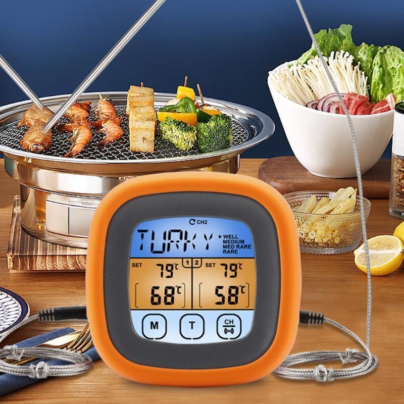 Food Cooking Thermometer w/ Alarm 2 Probes Digital Thermometer Waterproof Meter