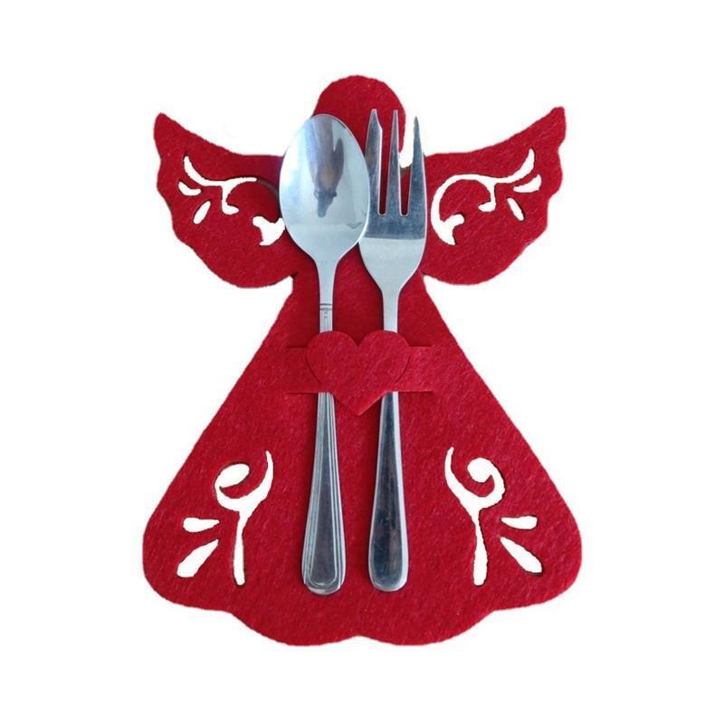 4 Pack Christmas Cutlery Bag Tableware Holder Pouch Decor for Home Dinner Table