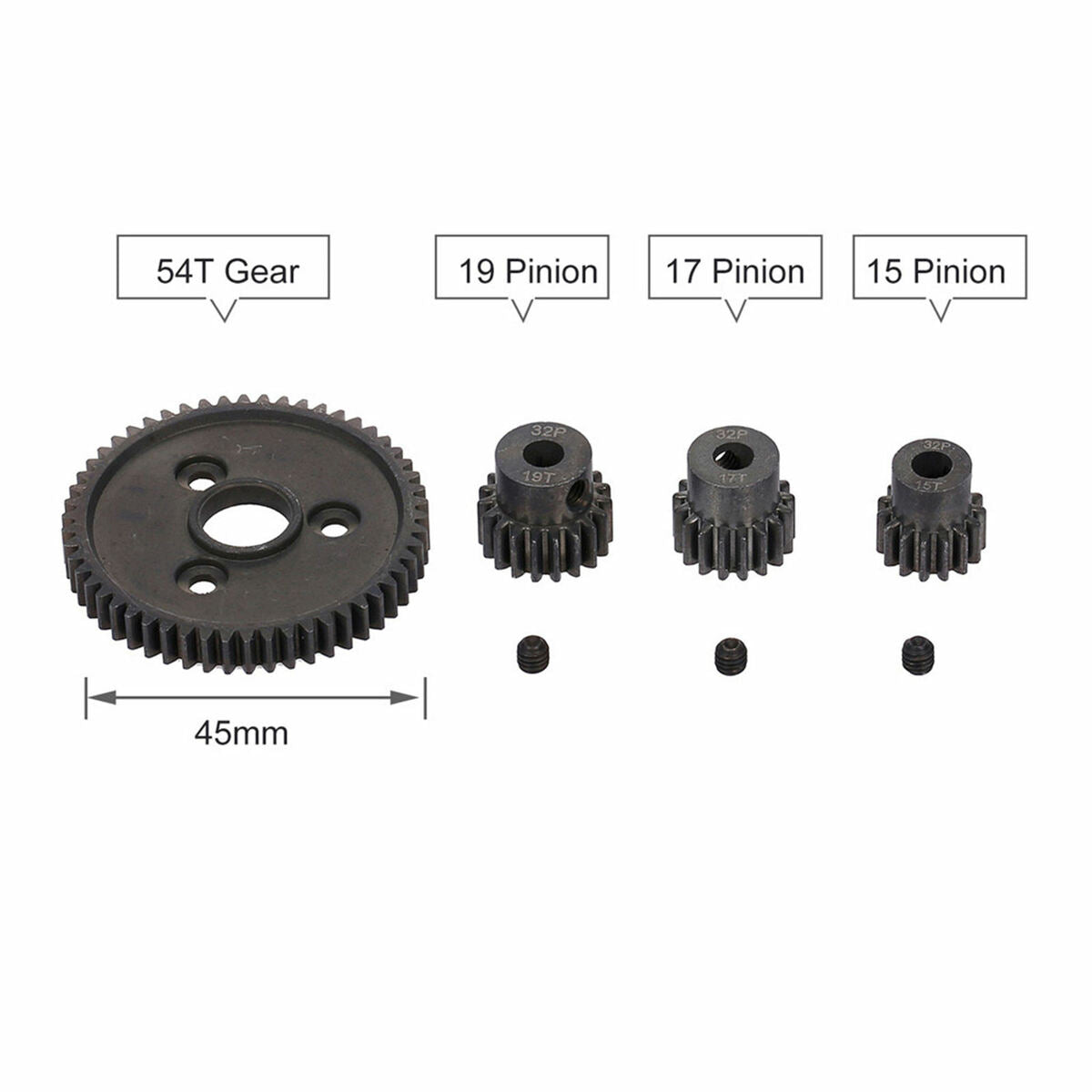 Hard Steel 54T 32P Spur Motor & 15T/17T/19T Motor Pinions Fit for Slash 4x4