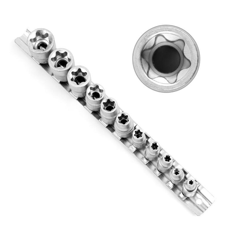 E4 - E20 On Rail 1/4" 3/8" E-Type Sockets External Star Torque Socket Set 11 Pcs