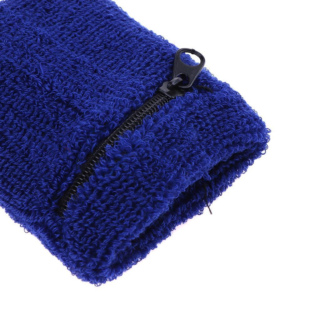 A Pair Zipper Pocket Sports Sweatbands Wrist Bands Cycling Towel(Blue)