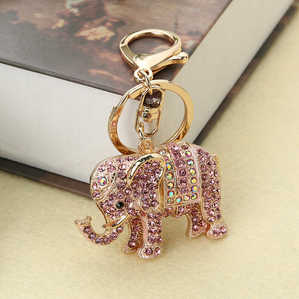 Popular Inlaid Color Cast Elephant Keychain Ladies Bag Pendant(Pink)