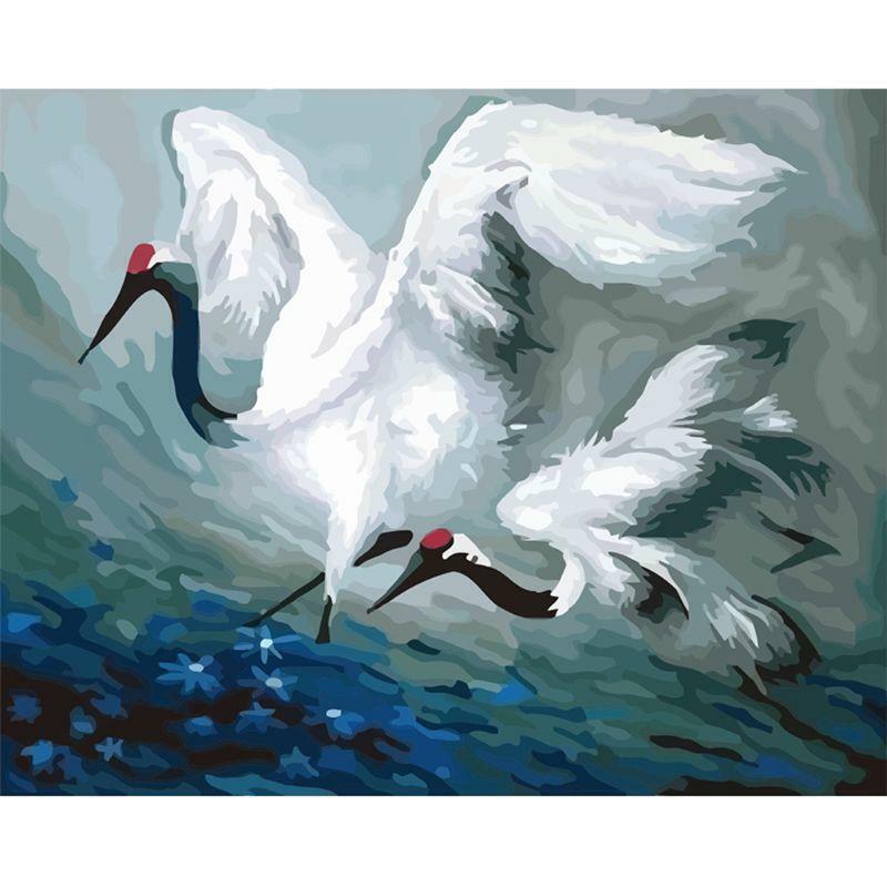 White crane Paint by Number Kits 16 x 20 inch Canvas DIY O il Painting
