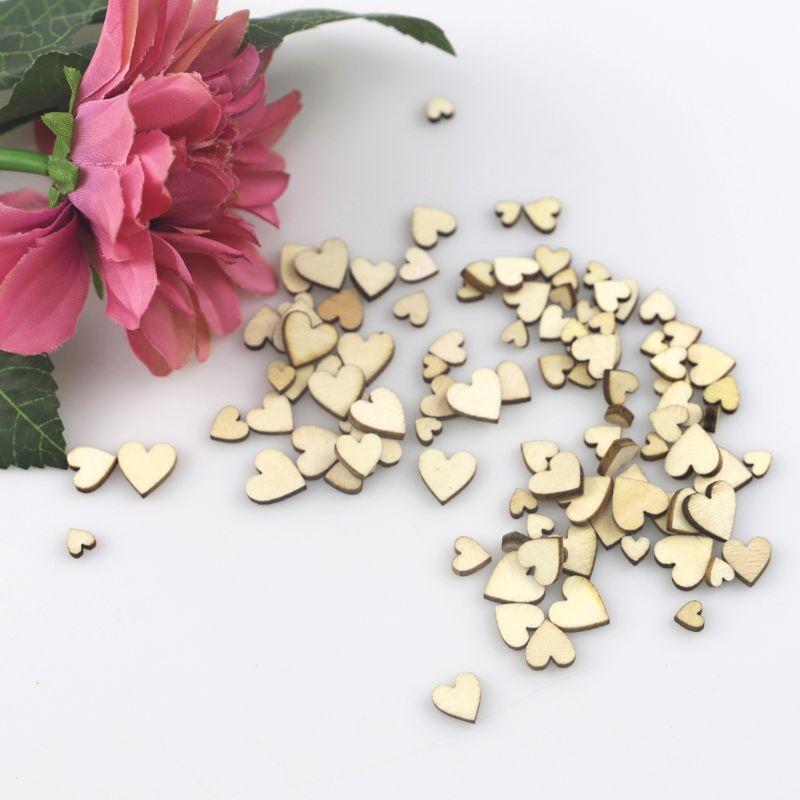 100pcs Mixed Love Heart Shape Wooden Wedding Table Scatter Decor Rustic Crafts