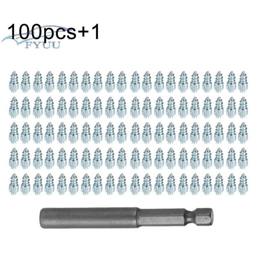 100pcs Winter 9mm Tire Snow Non-slip Screw Chain Spike W/Tool For Car Motorcycle