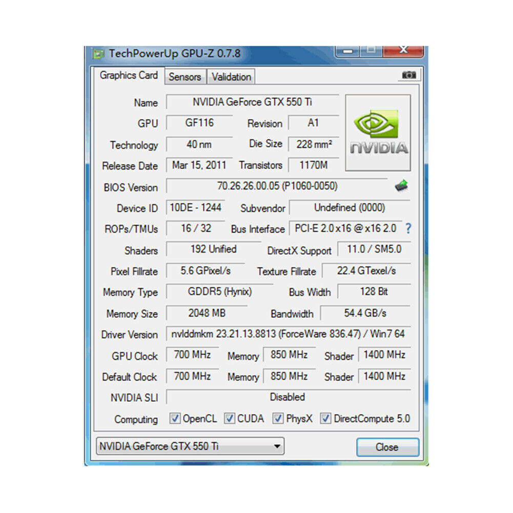 GTX550TI 2GB DDR5 128BIT Gaming Graphics Card with Cooling Fan Video Card