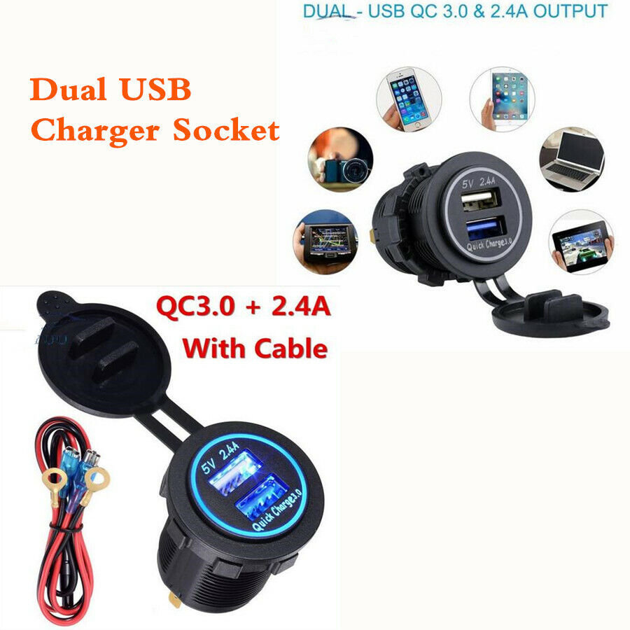 Dual USB Charger Socket Quick Charge 3.0 / 2.4A Port For Car Marine Rv Mobile