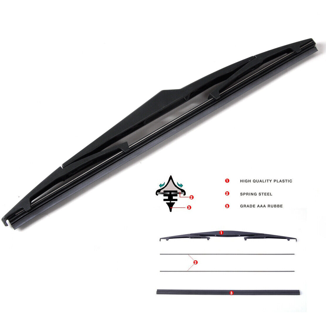 12" Hybrid 3 Section Rear Windshield Window Rain Blade Wiper fit for Hyundai Li