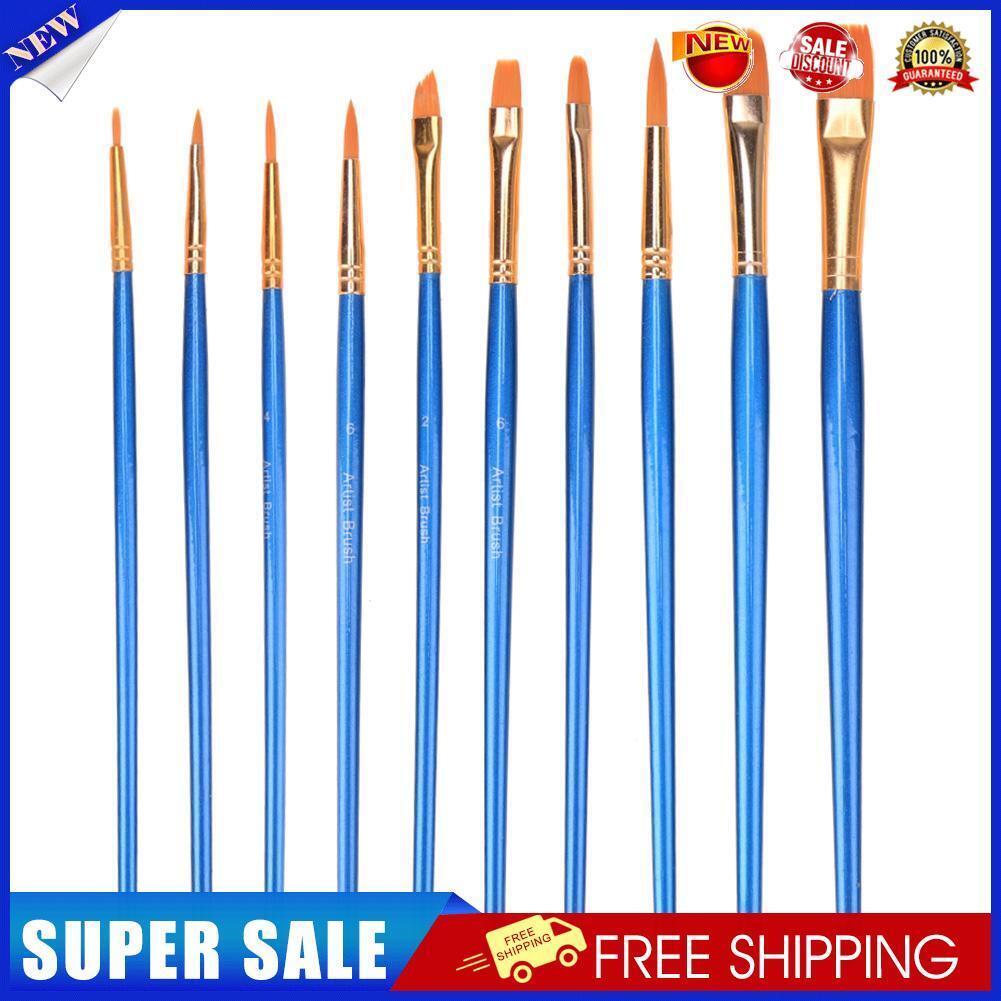 10pcs Blue Watercolor Gouache Paint Brushes Nylon Hair Painting Brush Set