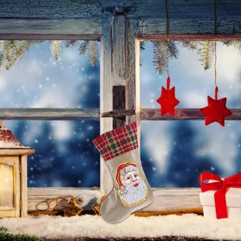 Christmas Stocking Santa Claus Head 5D Rhinestone Painting Embroidery DIY Crafts