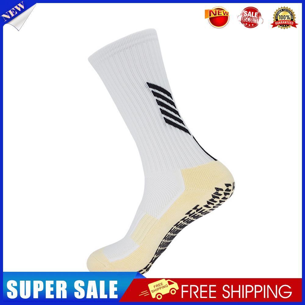 Anti Slip Football Socks Cycling Breathable Basketball Stocking (White)