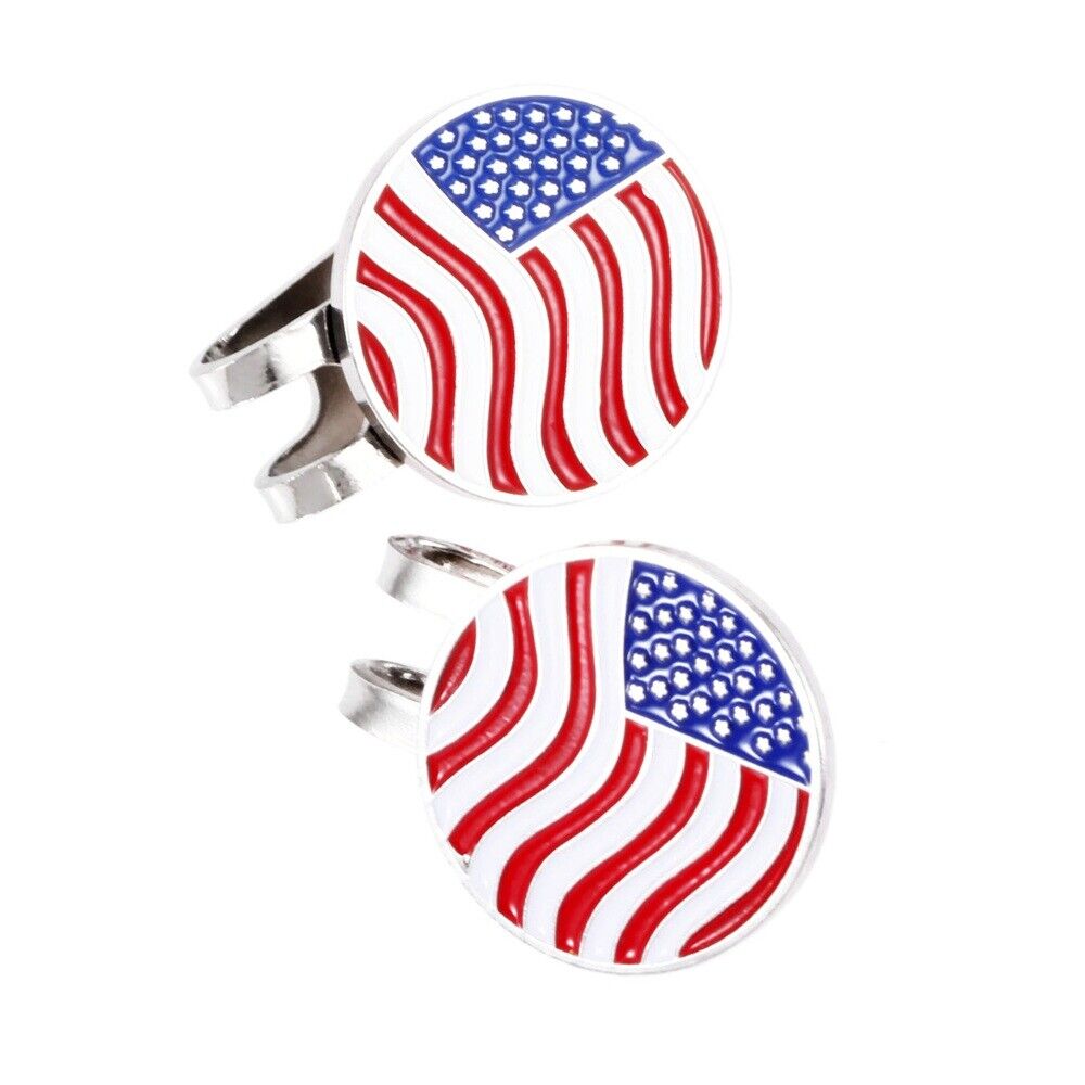 Portable USA Flag Metal Golf Ball Marker Magnetic Hat Clip Accessory Golfer Gift