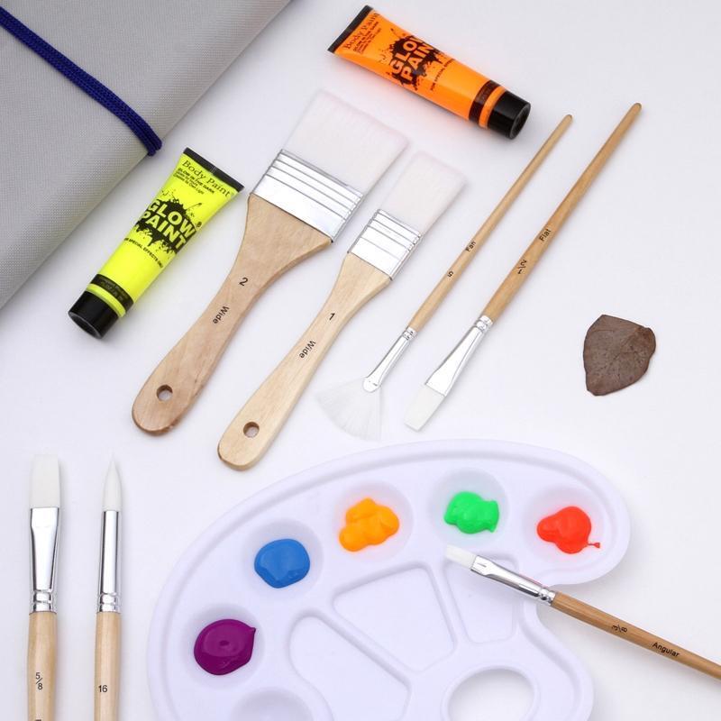 Professional Paintbrush Flat Edge Nylon Paint Brush Portable Artist Painting Kit