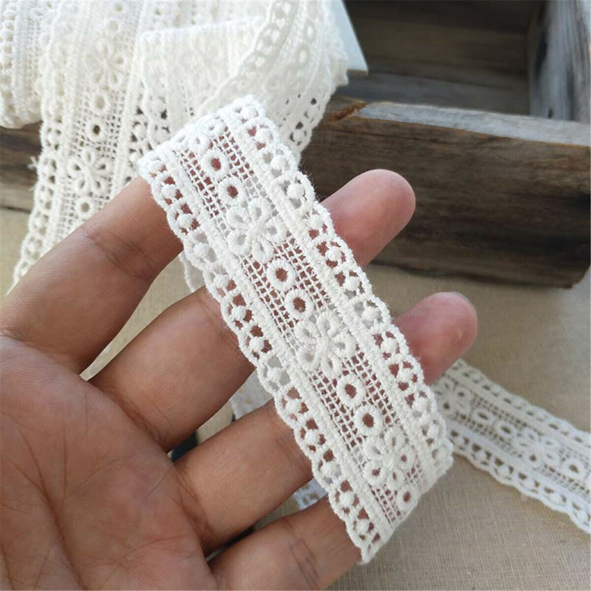1 Yd Embroidered White Cotton Plum Floral Lace Edge Ribbon Trim Sewing DIY Craft