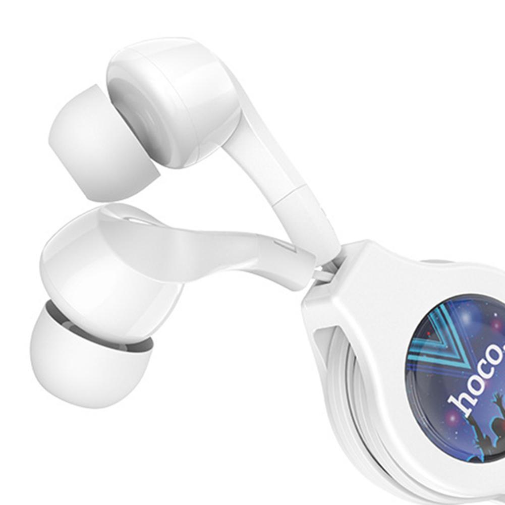 HOCO M68 Retractable Wired Earbuds 3.5mm In Ear Earphones NO Mic (White)