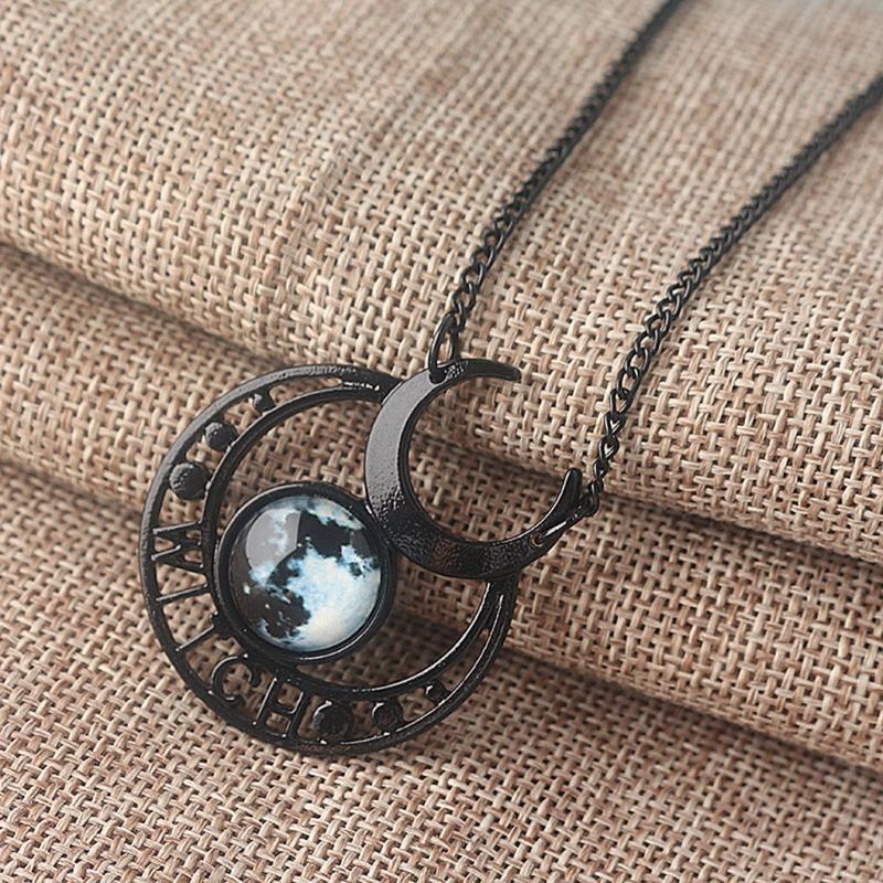 Demon Witch Black Moon Necklace Triple Goddess Pendant Moon Goddess Necklace